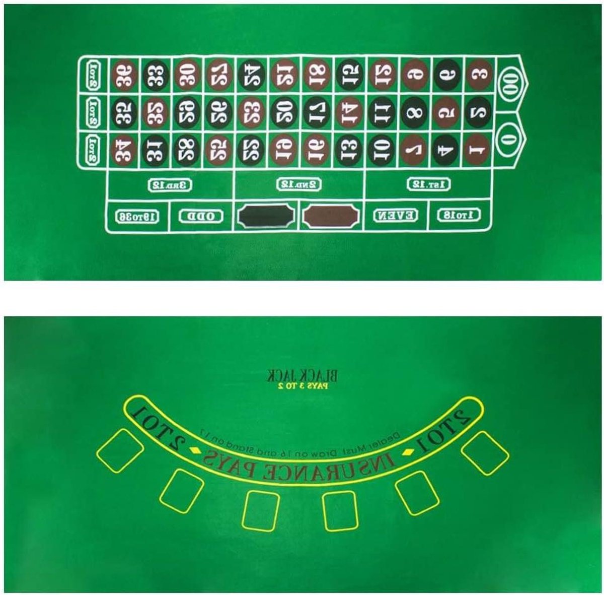 Blackjack en Roulette Speelmat Vilt voor Thuisgebruik