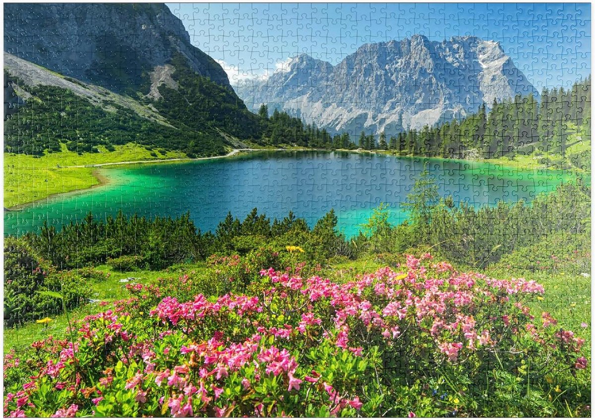 Puzzel 1000 Stukjes Alpenrozen in Bloei Seebensee Tirol - Mooie Landschap Puzzel