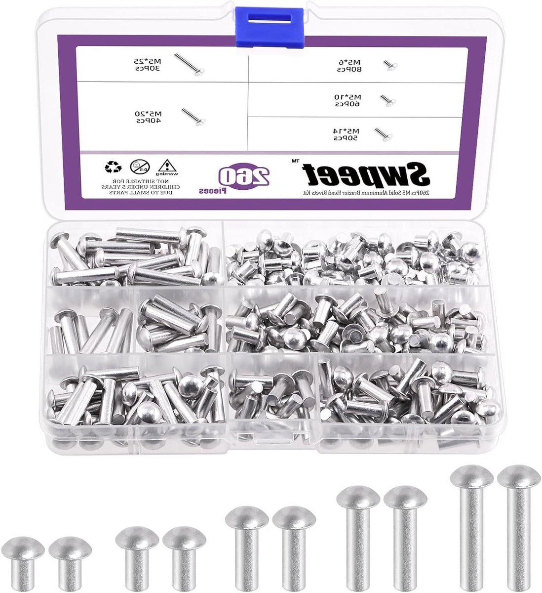 Aluminium Klinknagels - Massieve Kop - Reparaties Uitvoeren - Hoge Corrosiebestendigheid - 260 Stuks - Zilver