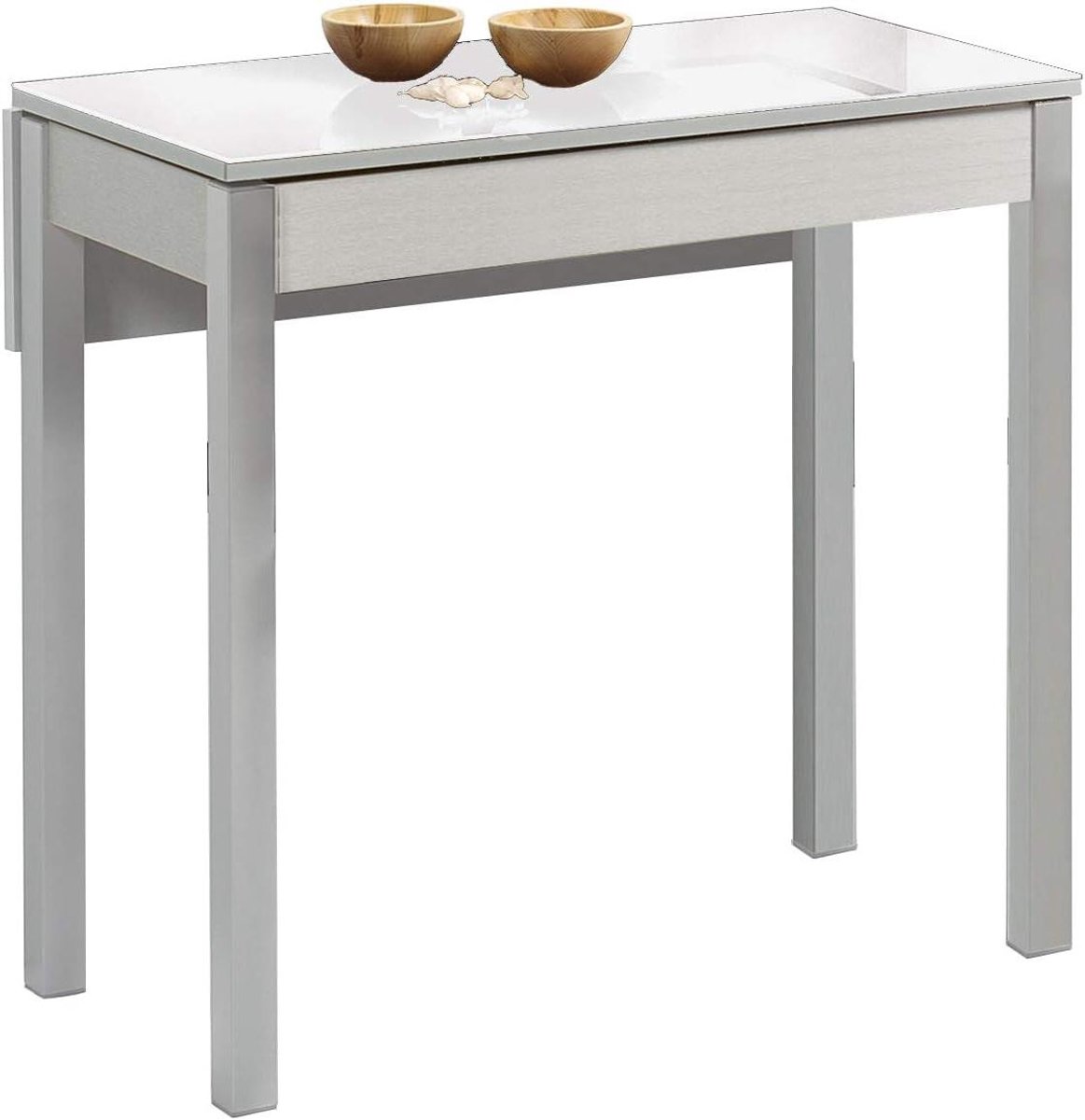 Keukentafel met vleugels - Uitschuifbare tafel - Ruimtebesparing keuken - Glazen vleugels - 90 x 50 cm - Wit
