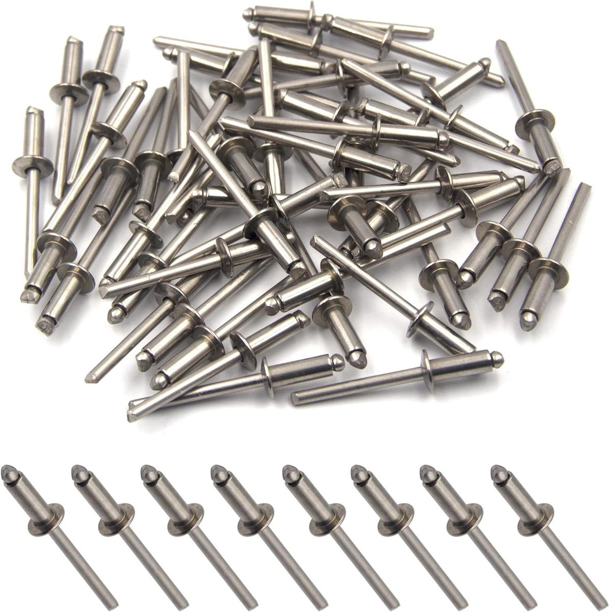 Blindklinknagels RVS - Klinknagels Staal - Materiaal Verbinden - Corrosiebestendig - 4 mm x 12 mm - Zilver