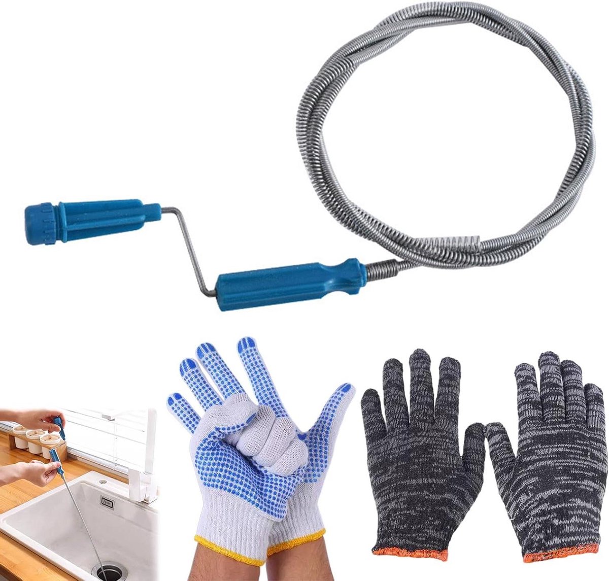 Pijpenreiniger Spiraal - Afvoer Ontstopper - Verstopte Afvoer - Flexibele Reiniging - 5 Meter - Grijs