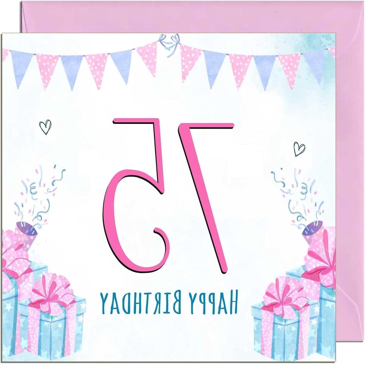 Verjaardagskaart 75 jaar - Kaart voor haar - Feestelijke felicitatie - Gemaakt in Engeland - 145 x 145mm gevouwen