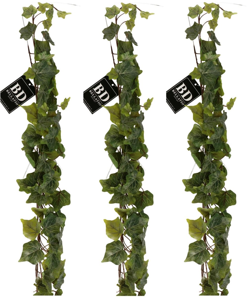 Bellatio Design kunstplant / hangplant slinger - 3x - Klimop / hedera - groen - 180 cm - lang - bladeren guirlandes - bladgroen decoratie