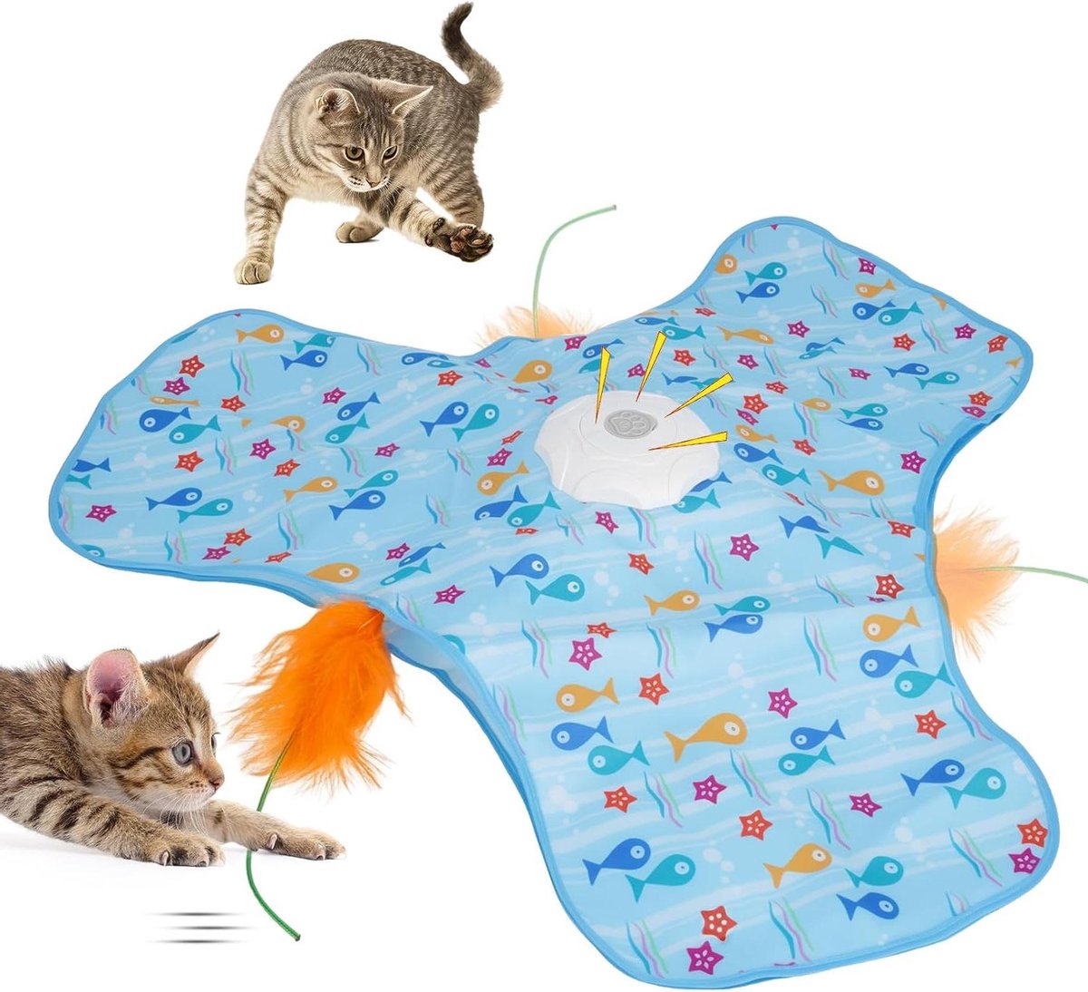 Kattenspeelgoed - Interactief speeltje - Stimuleert spel - Verborgen bewegende veren - 15 x 12 x 7 cm - Blauw