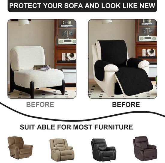 Stoelhoes voor ontspanningsbanken, 1-zits tv-fauteuil met armleuningen, fauteuil hoes met zakken, waterdichte antislip meubelhoes voor bank, stoel — afbeelding 5