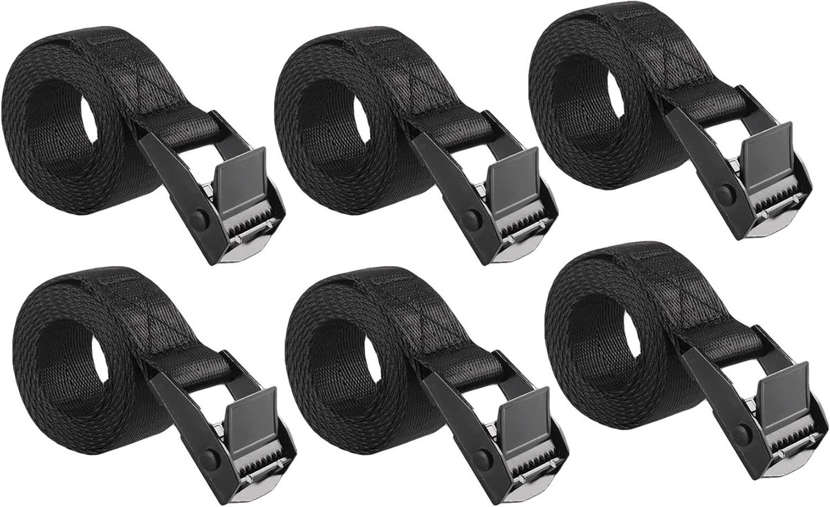 Spanbanden Set - Sjorbanden Vastzetten - Goederen Vervoeren - Zinklegering Gesp - 6 Stuks 100cm - Zwart