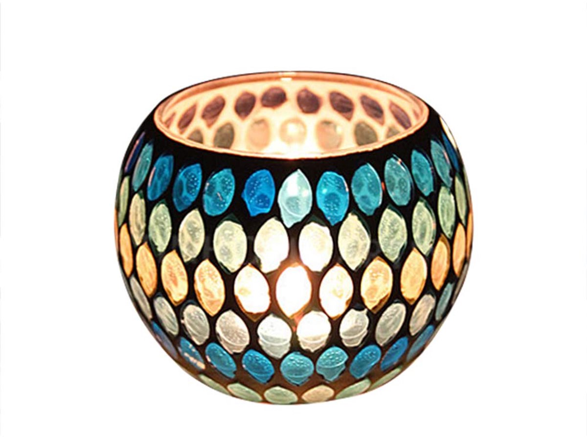 glazen kandelaar vaas pennenhouder, gekraakt glas mozaïek theelichthouder, romantische theelichthouder kaarshouder huisdecoratie, 7 x 10,5 cm (F)