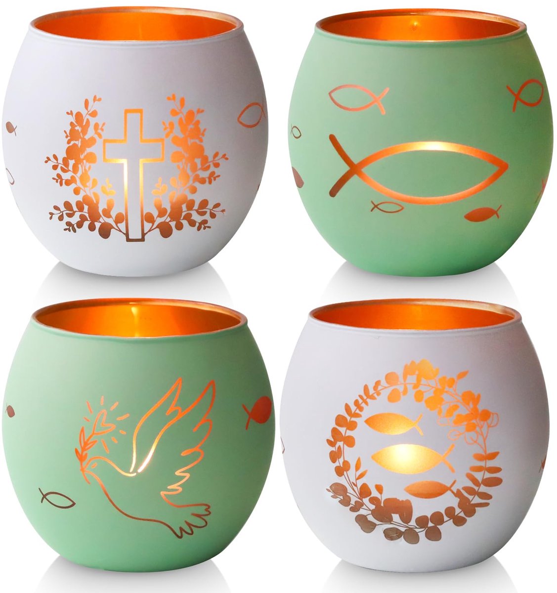 set van 4 kandelaars, tafeldecoratie voor communie en bevestiging, decoratie voor vis, jongens en meisjes, doopdecoratie, wit en groen