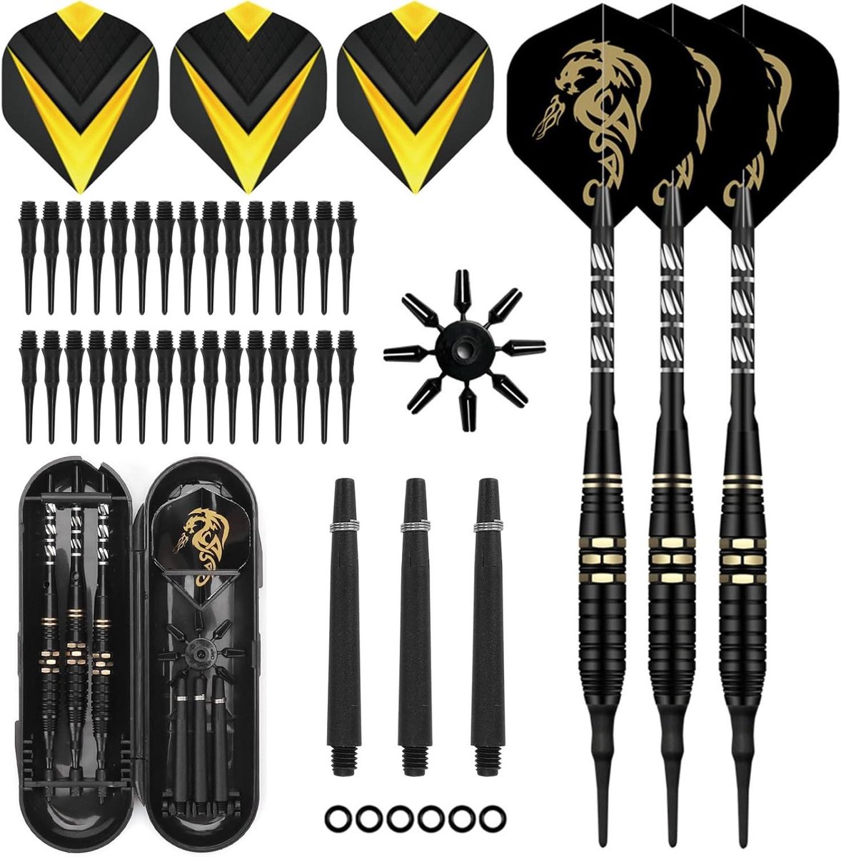 Dartpijlen set - Zachte darts - Elektronisch darten - Inclusief opbergdoos - 18 gram set - Zwart