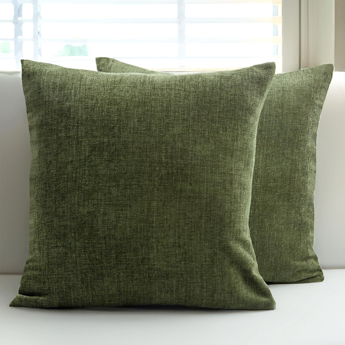 XO Kerstmis Chenille Kussenhoezen Set van 2 | Mos - (60x60 cm) (24"x24") | Decoratieve Accent Vierkante Kussenhoezen Voor Bank, Huisdecoratie, Sofa