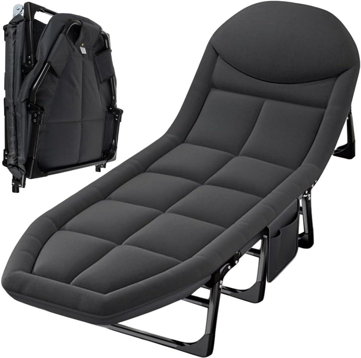 Opvouwbaar veldbed - Campingbed logeerbed - Ontspannen buiten slapen - 5-voudig verstelbare rugleuning - 200 x 65 cm - Grijs