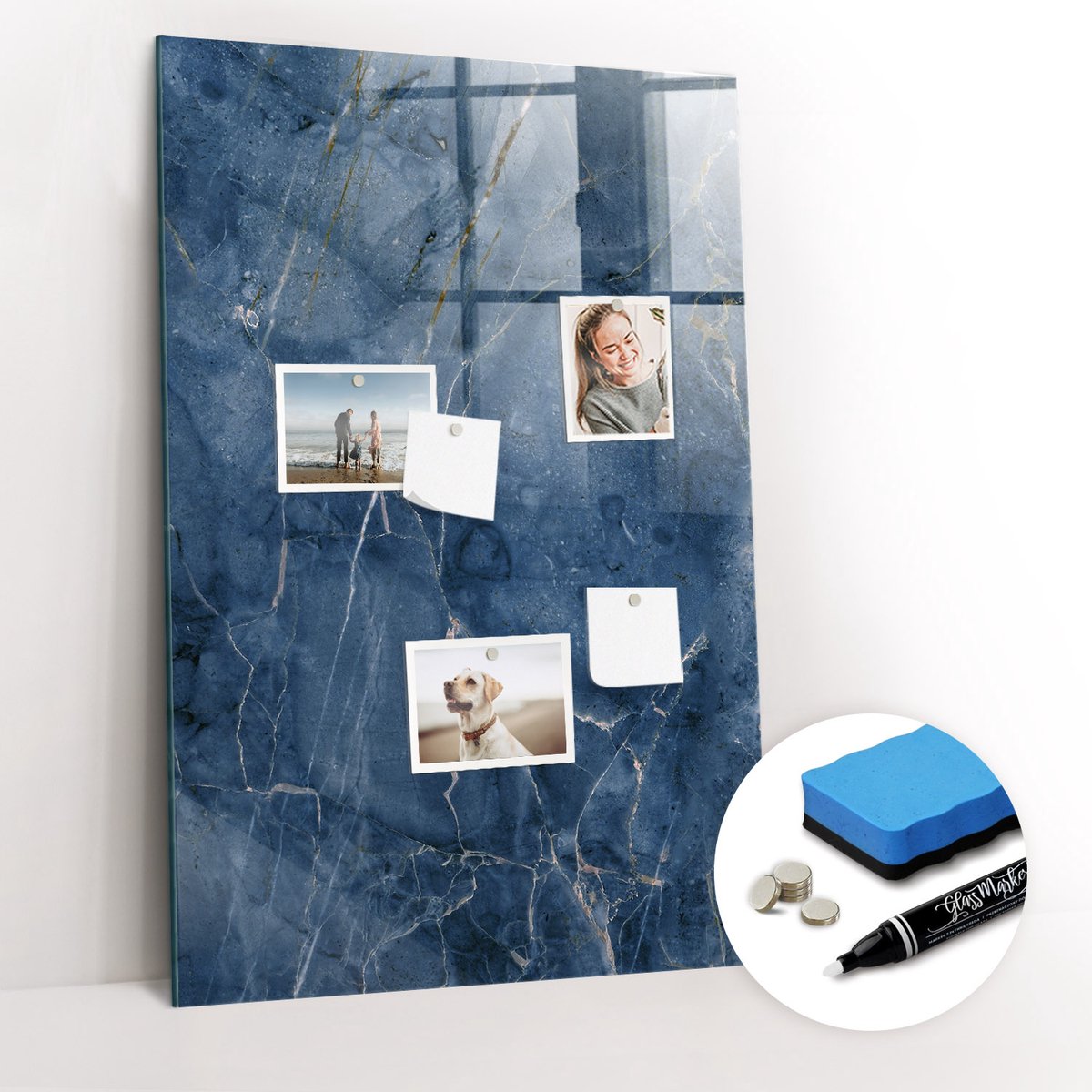 Tulup Whitebord - Decoratief marmer - 60 x 90 cm - Marine Memo Magneetbord - Gratis 5 Sterke Magneten + Whiteboard Marker & Wisser - Stylish Memo Board - Magneetbord Rechthoekig - Planning Muur
