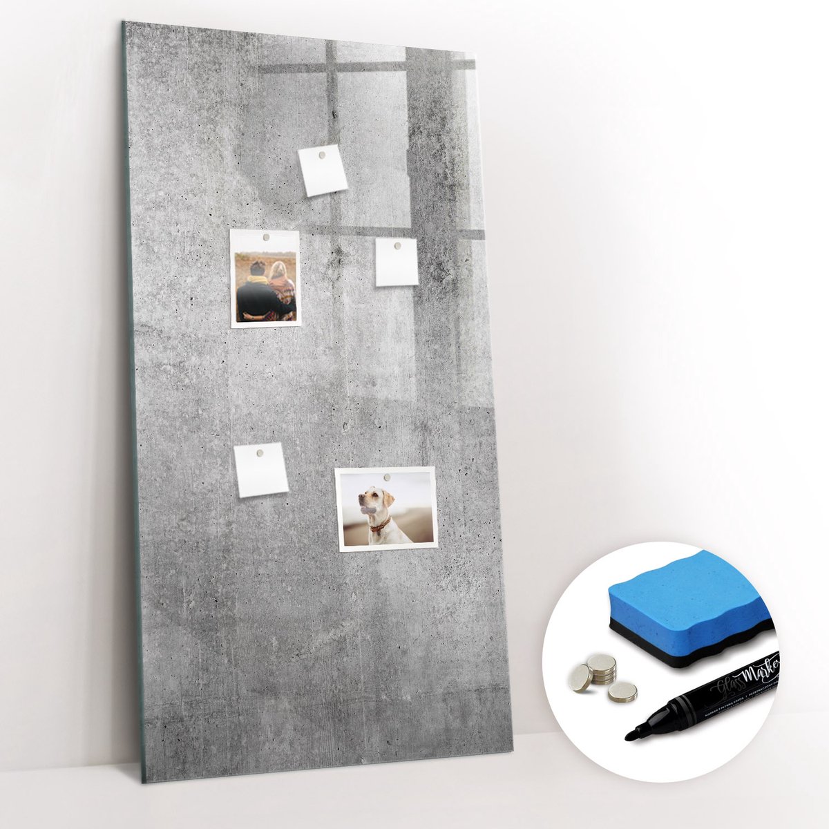 Tulup Whitebord - Licht, glad beton - 60 x 120 cm - Grijs Magnetisch Bord Kind - Gratis 5 Sterke Magneten + Whiteboard Marker & Wisser - Scandinavisch Design Bord - Magneetbord Foto - Organiseer Je Bureau