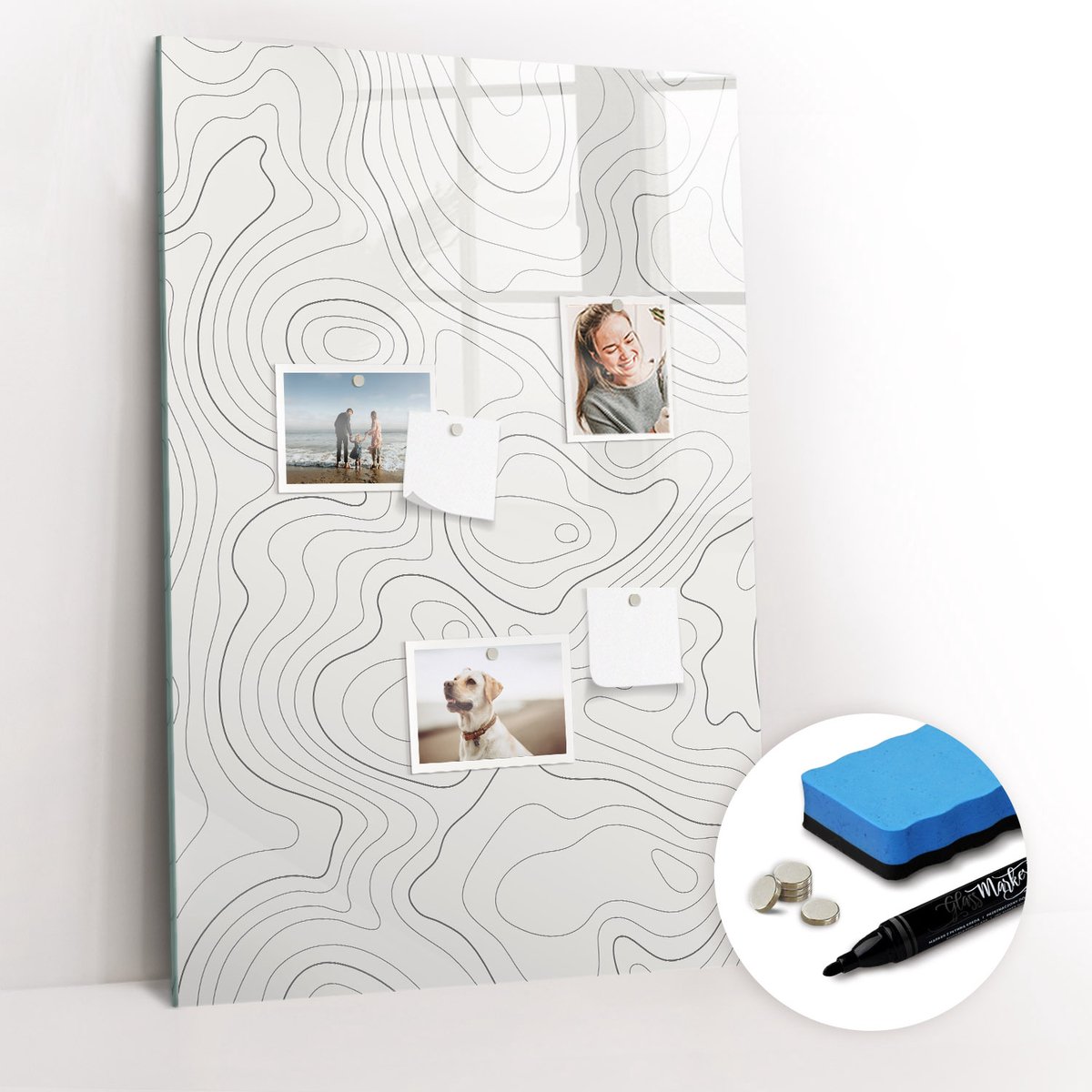 Tulup Whitebord - Moderne abstracte lijnen - 60 x 90 cm - Wit Magnetisch Bord Kind - Gratis 5 Sterke Magneten + Whiteboard Marker & Wisser - Wanddecoratie Kantoor - Memobord Keuken - Ideeënbord Thuiswerkplek