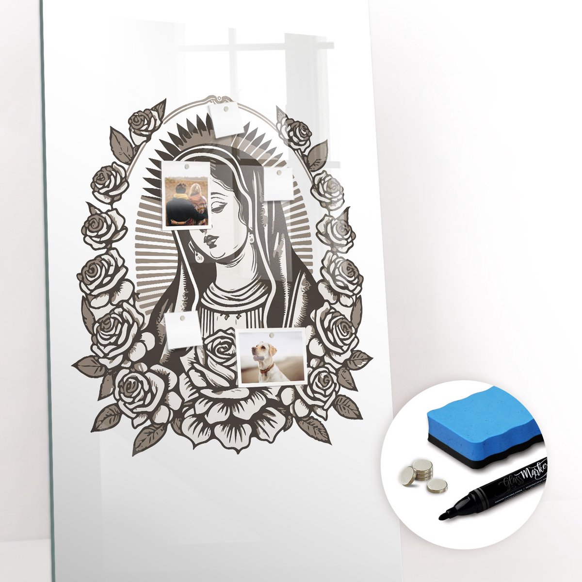 Tulup Whitebord - Maagd van Guadalupe - 60 x 120 cm - Wit Magneetbord Muur - Gratis 5 Sterke Magneten + Whiteboard Marker & Wisser - Decoratief Magnetisch Bord - Magnetic Board - Productiviteit Tools