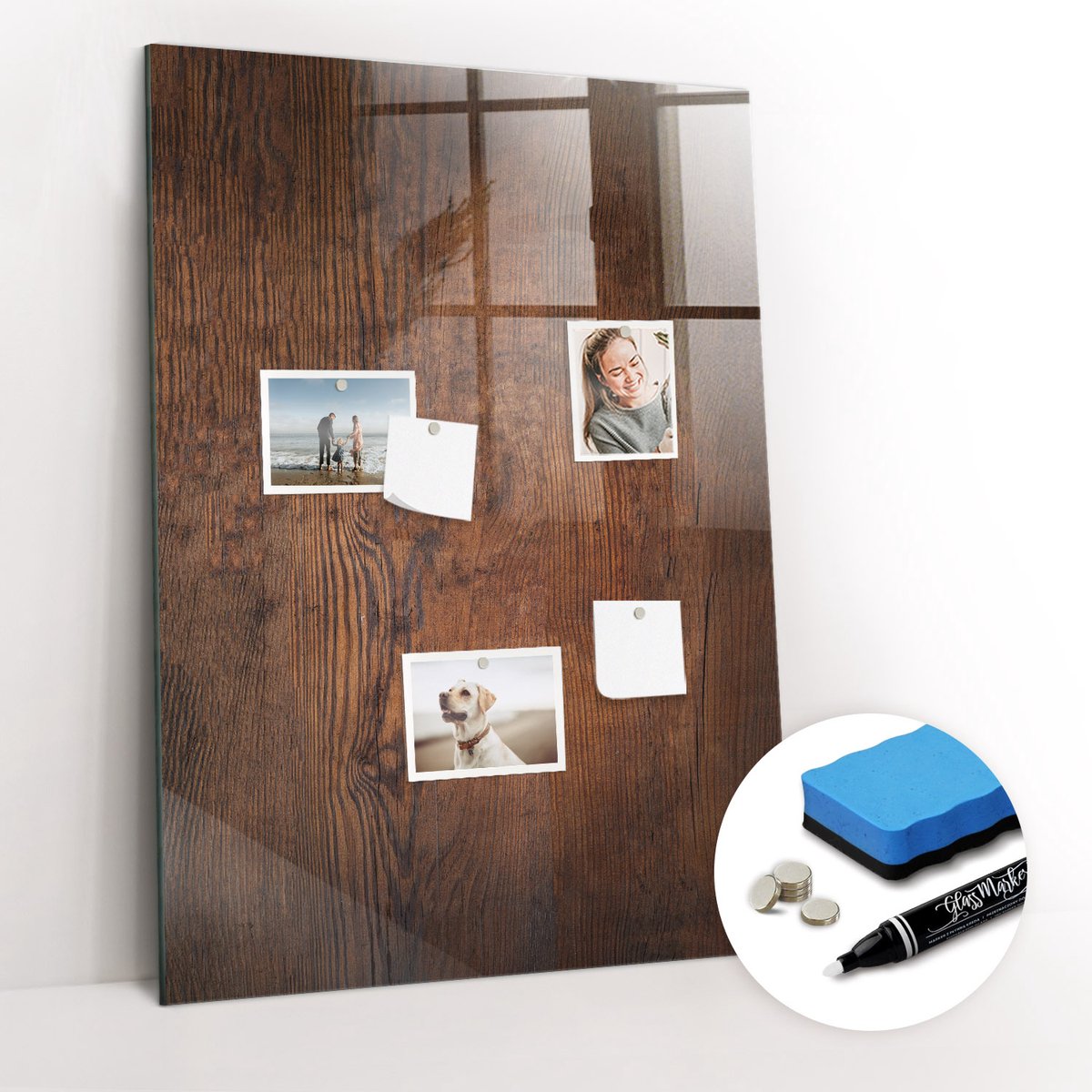 Tulup Whitebord - Donker hout - 70 x 100 cm - Bruin Magnet Board - Gratis 5 Sterke Magneten + Whiteboard Marker & Wisser - Decoratief Magnetisch Bord - Magneetbord Rechthoekig - Productiviteit Tools