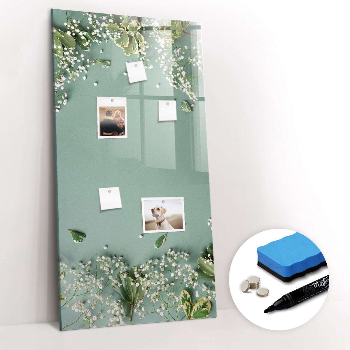 Tulup Whitebord - Gypsophila-bloemen - 60 x 120 cm - Groente Decoratieve magneetborden met print - Gratis 5 Sterke Magneten + Whiteboard Marker & Wisser - Moderne Wanddecoratie - Memobord Glas - Organiseer Je Bureau