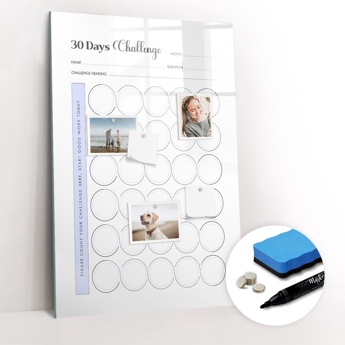 Tulup Whitebord - 30-dagenplanner - 60 x 90 cm - Wit Magneetbord Rechthoekig - Gratis 5 Sterke Magneten + Whiteboard Marker & Wisser - Industrieel Wandbord - Magneetbord Keuken - Inspiratiebord Kantoor