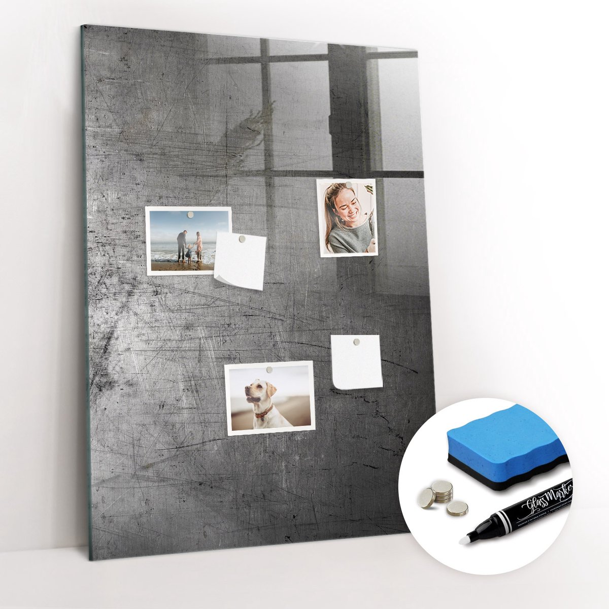Tulup Whitebord - Bekrast metaal - 70 x 100 cm - Grijs Magnet Board - Gratis 5 Sterke Magneten + Whiteboard Marker & Wisser - Stylish Memo Board - Magneetbord Rechthoekig - Planning Muur