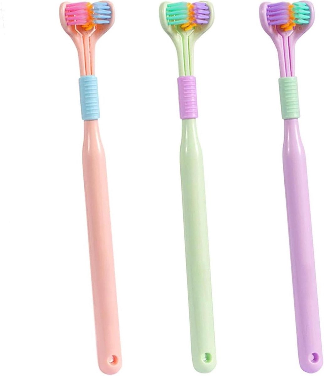 Driezijdige Tandenborstel - Hoekborstel - Mondhygiëne - V-vormige kop - 3 stuks - Mix