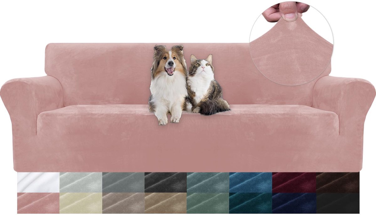 Fluwelen Bankhoes 4 Zits, Universele Stretch Bankhoezen Met Armleuningen, Elastische Soft Sofahoes Voor Woonkamer, Krasbestendig Sofa Meubelhoes Voor Honden Kat Huisdier, Roze
