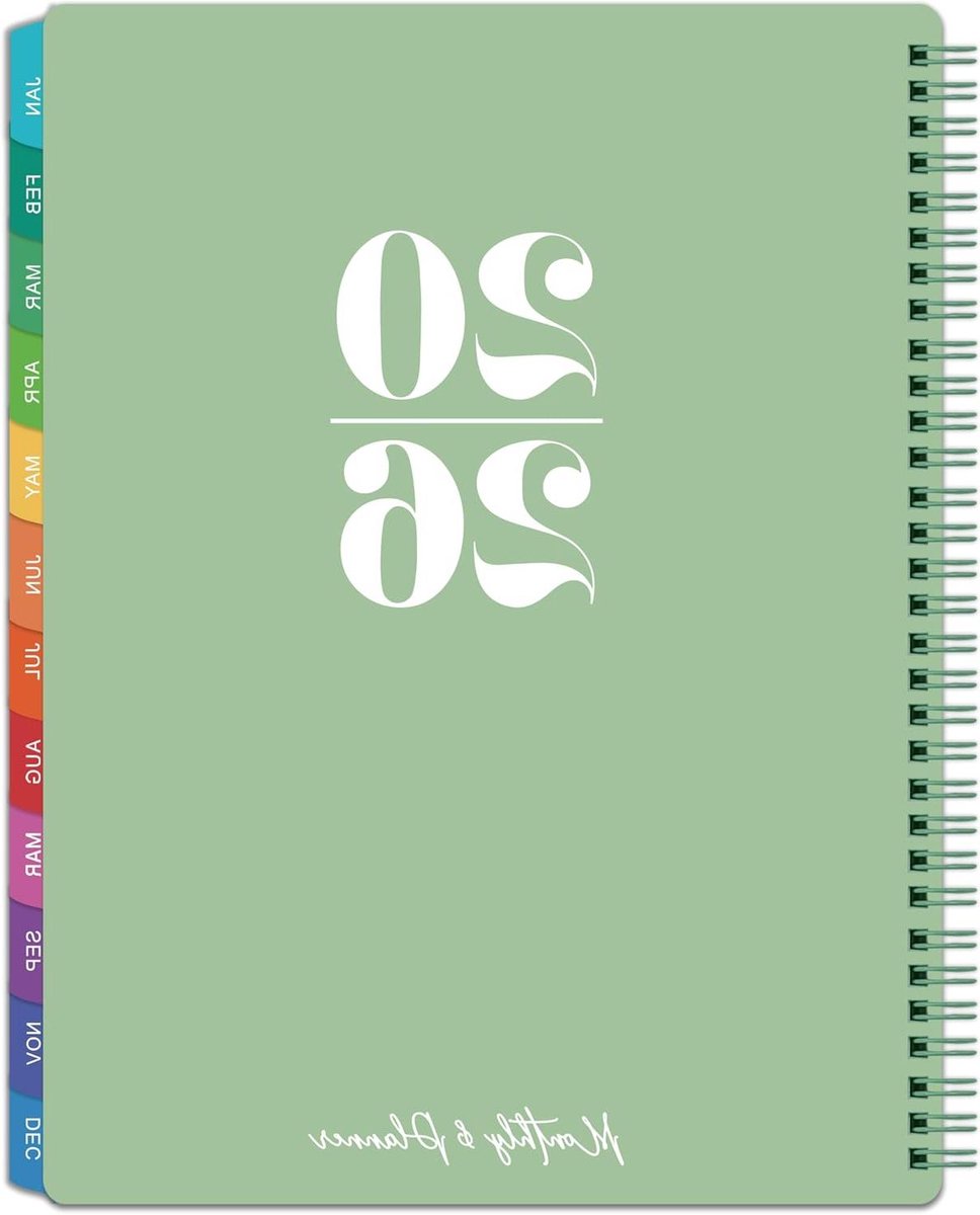Maandelijkse planner - Kalender 2025 - Plannen en organiseren - Met tabbladen - Medium formaat - Groen