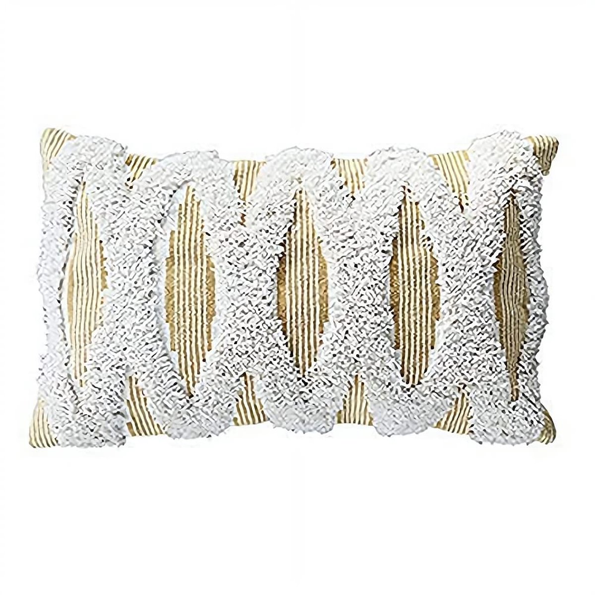 18 inch crème wit grijs geweven getuft kwastje kussen cover franje kussen bank bank gooien boheemse geborduurde cover ALLEEN (Pinstripe Yellow 12'')