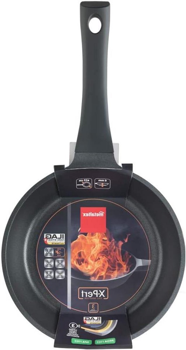 Gegoten Aluminium Koekenpan - Koekenpan met antiaanbaklaag - Gezond Koken - 3 Laags Coating - 22 Centimeter - Zwart