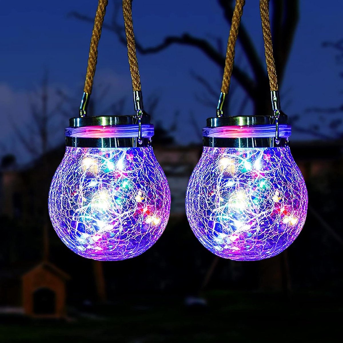 Solar Lantaarns - Hangende Lampen - Tuin Decoratie - 30 LED Lichtjes - Glas Bol - Multicolor