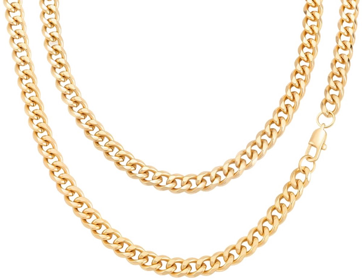 2Pcs 7Mm Goud Rvs Cubaanse Ketting Hip Hop Ketting 19.69 Inch Real 18K Vergulde Chunky Rapper 80s 90s Sieraden Link Kettingen Accessoires