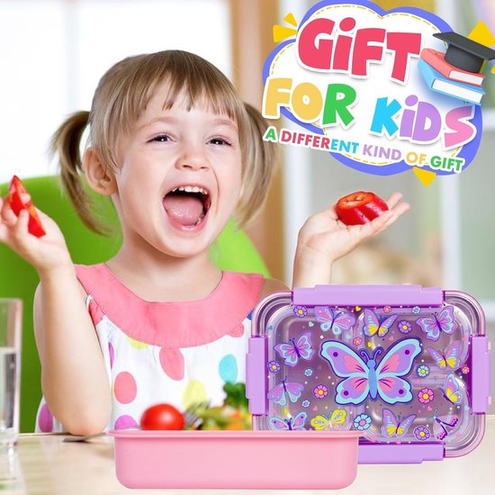 RVS Bento Lunchtrommel met 3 Compartimenten voor Kinderen - Lekvrij en BPA-vrij van rvs — afbeelding 2