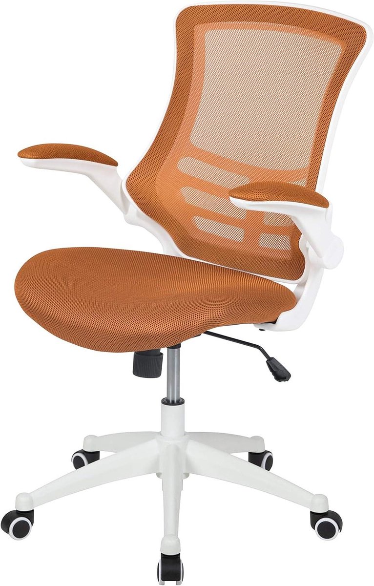 Bureaustoel Middelhoge Rug - Ergonomische Stoel - Comfortabel Werken - Opklapbare Armleuningen - 1048 cm Hoogte - Oranje Wit