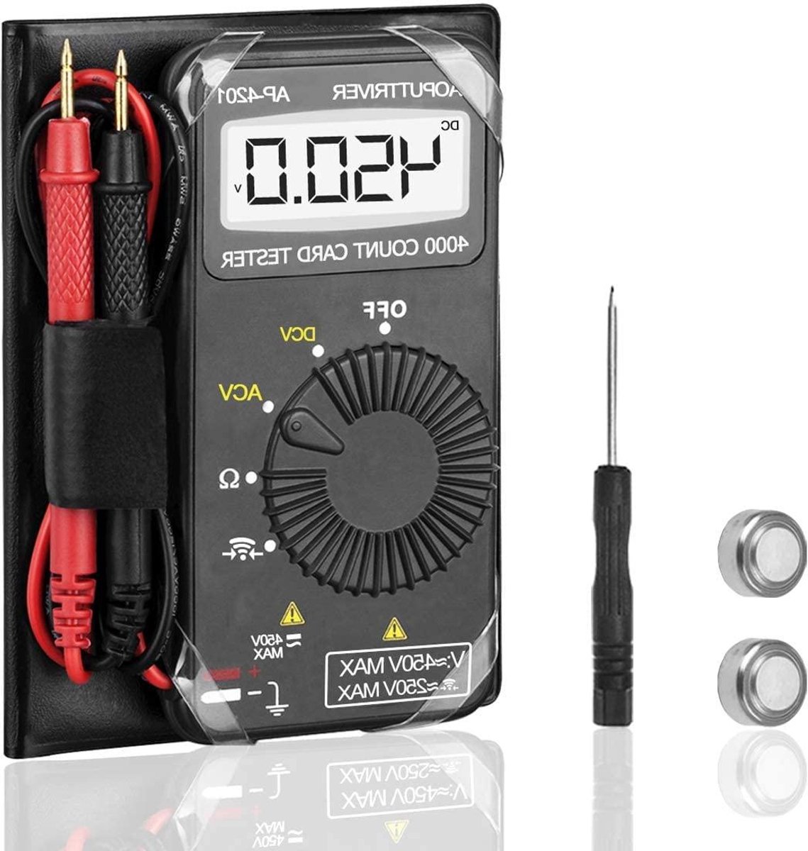 Digitale Multimeter - Zak voltmeter - Elektrische metingen - Automatische bereikfunctie - 10.8 x 5.4 cm - Zwart