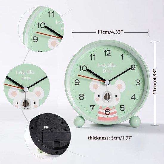 Kinderwekker - Stille wekker - Nachtrust bewaren - Met nachtlampje - 11 cm - Groen — afbeelding 5