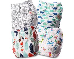 Herbruikbare Baby Luier - Wasbare Luiers - Baby Verzorging - Verstelbare Pasvorm - 4 Stuks - Meerdere Prints