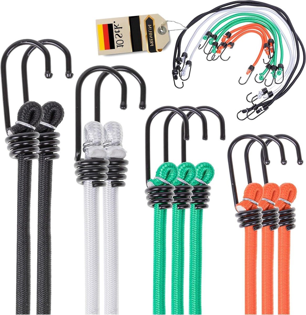 Elastische Banden - Spanbanden Haken - Laden Beveiligen - Met Metalen Haken - Set van 10 - Multicolor