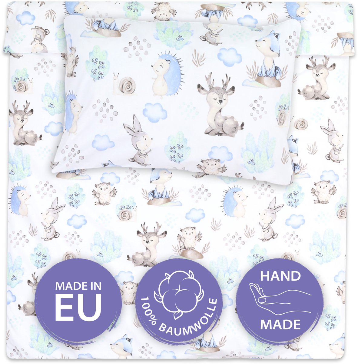 Dekbedovertrek voor ledikant baby 100x135 cm - Katoen dekbedhoes voor kind bed Set Dekbedzak 100 x 135 cm En Kussensloop 60 x 40 cm Oeko-Tex