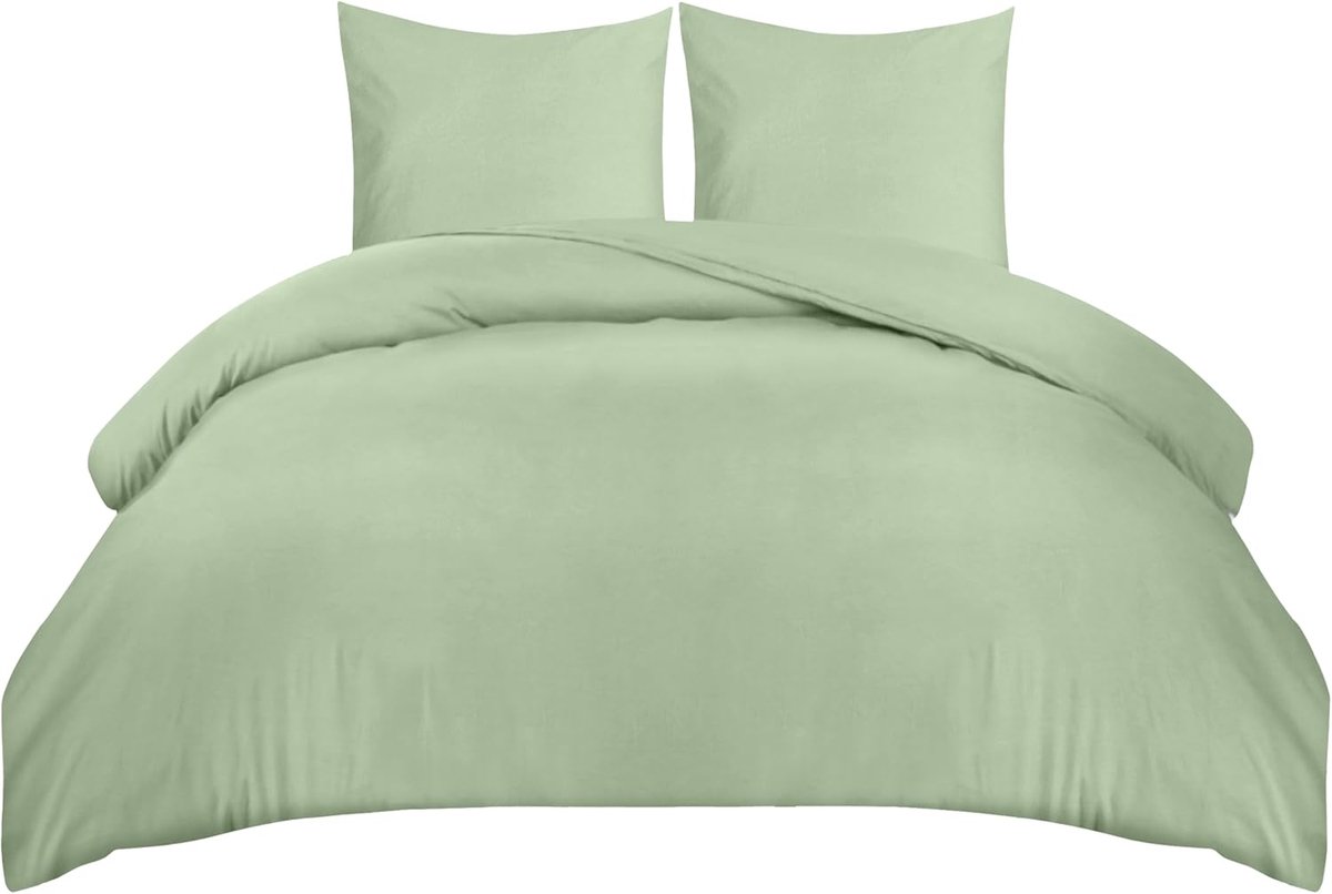 Bedding Dekbedovertrek Set - Zachte Microvezel Dekbedovertrek 200x200cm met Kussenslopen 80x80cm - Beddengoed Dekbedovertrek Set - Saliegroen