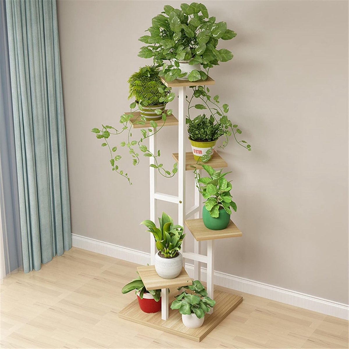 plantenstandaard, Plant Stand Metalen Houten Frame Ronde Bloempot Stand Display Stand Hoekbalkon,H