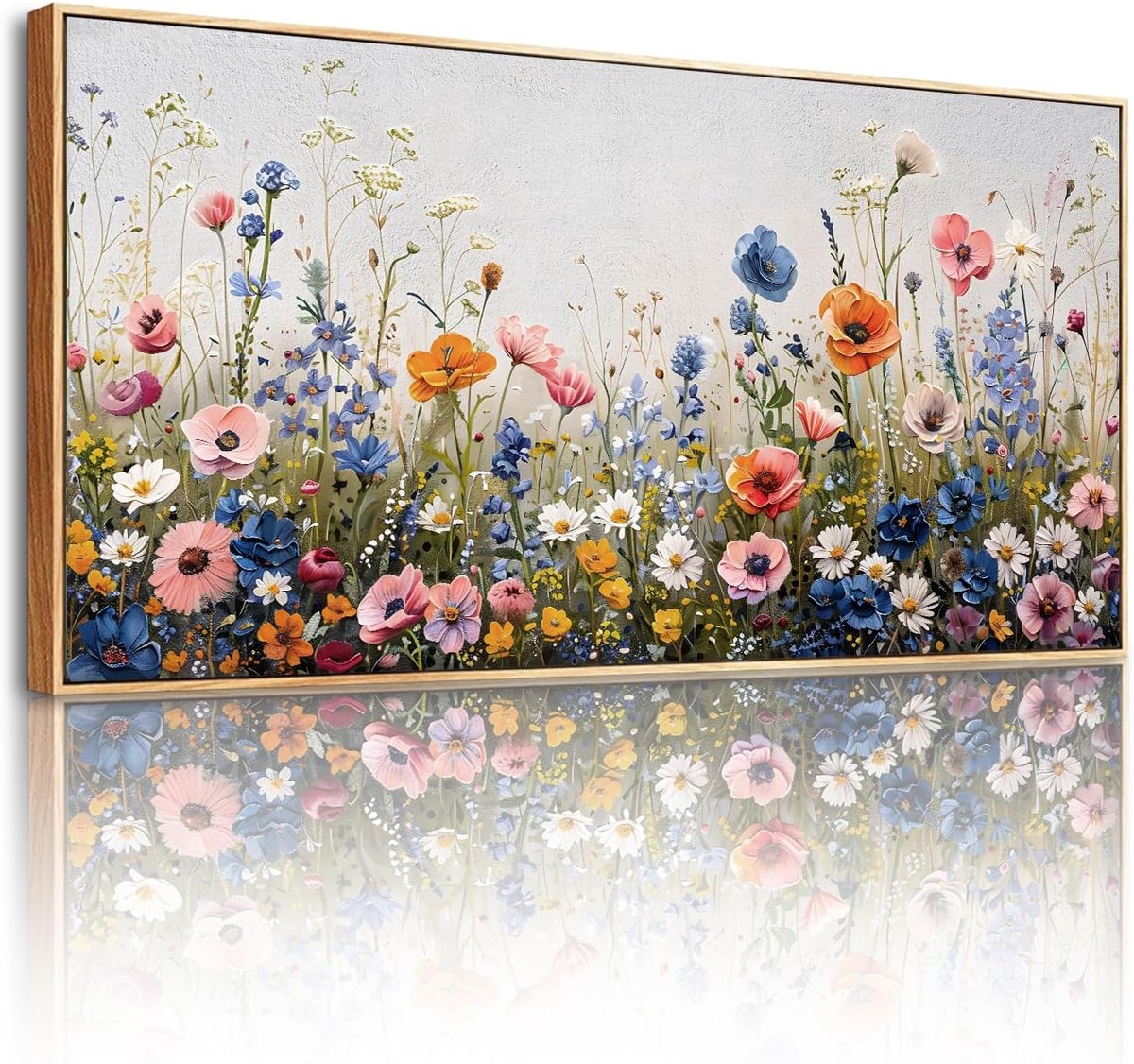 Groot Canvas Wanddecoratie, Florale Natuurafbeeldingen, Ingelijste Moderne Schilderij, Kleurrijke Wildebloemen Wanddecoratie voor Slaapkamer Woonkamer Tuin Hal Kantoor 50x100cm