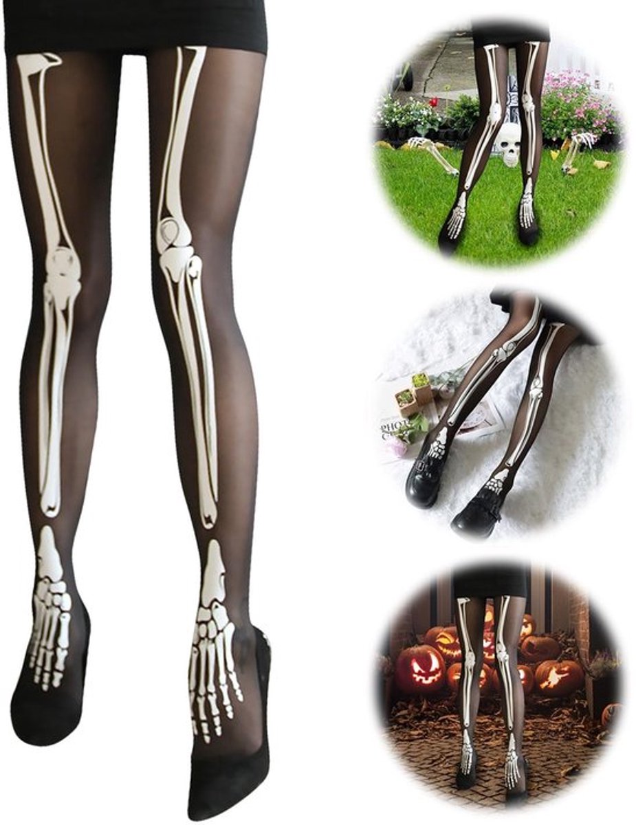 Halloween skeletpanty met witte kousen
