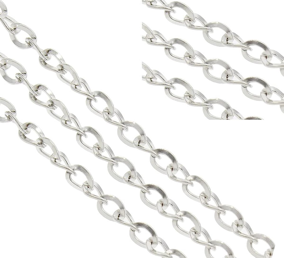 Schakelketting platte ketting, malieketting, metalen ketting, twist ronde ring ketting, 3 x 4 mm, sieraden ketting metergoed voor het maken van halskettingen armband (zilver)