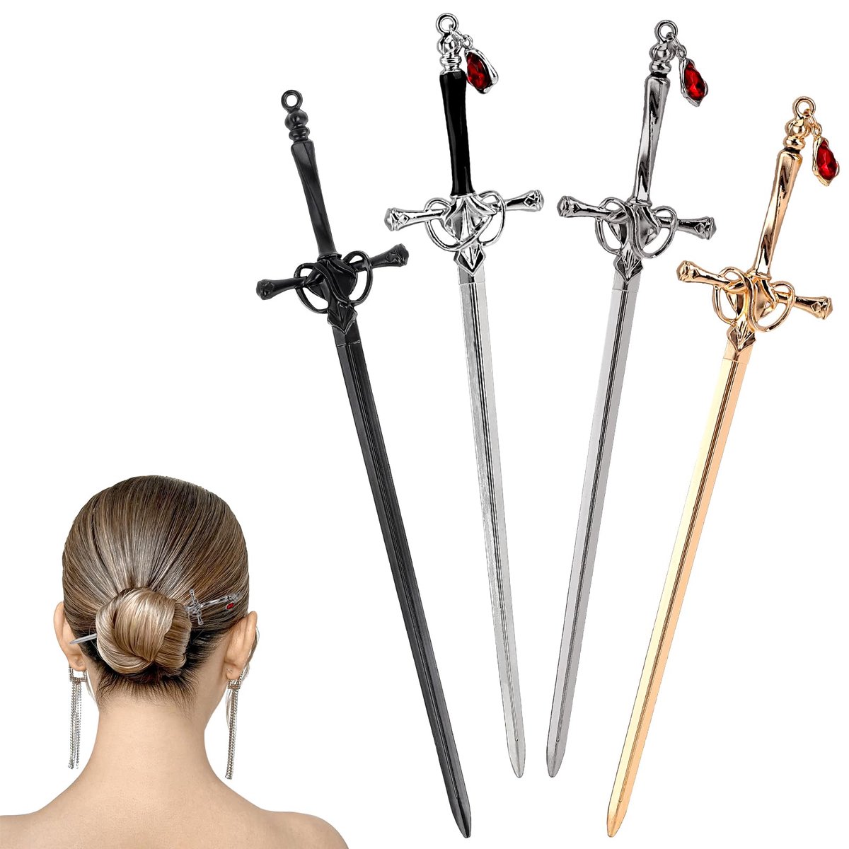 4 Stuks Oude Stijl Zwaard Haardspelden Chinese Stijl Haarstokken voor Pakhaar Lange Haar Klassiek Vintage Oude Zwaard Vorm Haarstokken Vrouwen Meisjes Decoratieve Accessoires Geschenken