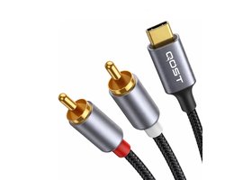 Qost - USB-C naar RCA audio kabel - DAC chip - Hi-Fi - 24 bit / 96 Khz -DAC chip - 1,5 Meter - Type C naar 2RCA