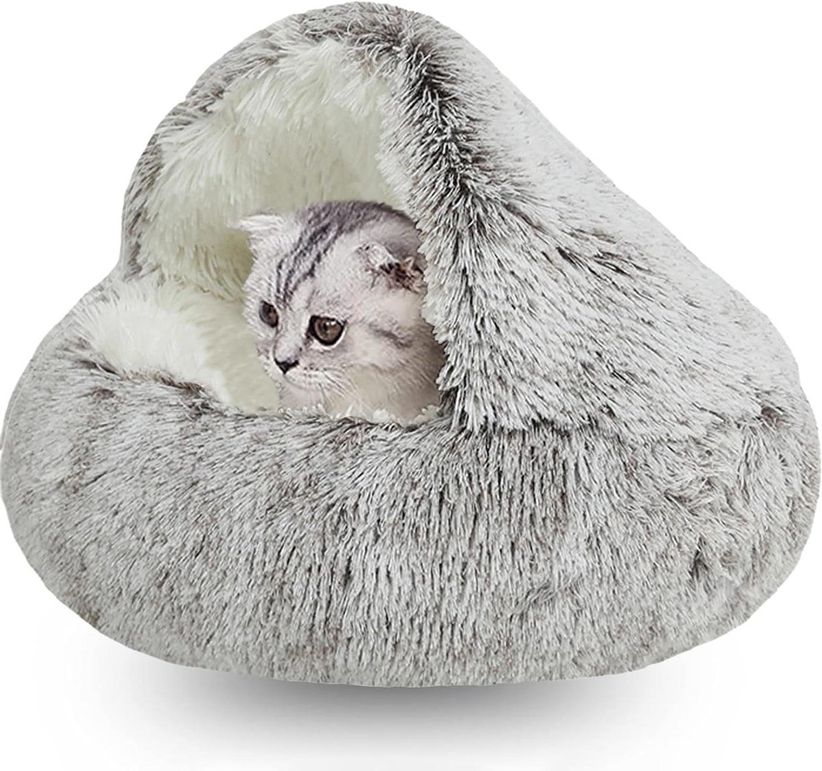 Kattenhol Kalmerend Bed - Pluizig Huisdierkussen - Rustig Slapen - Opstaande Veiligheidsrand - 40CM Diameter - Bruin