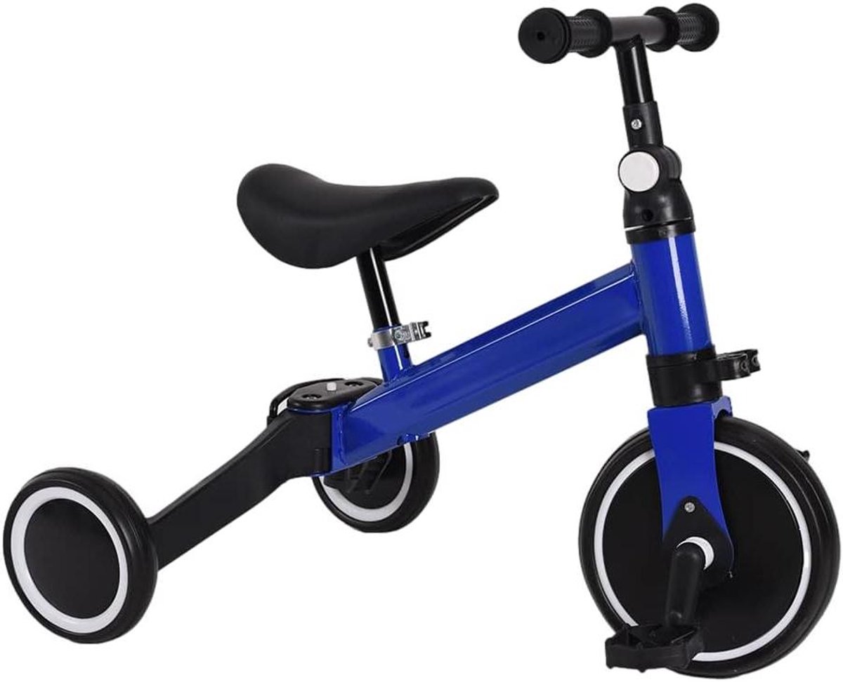 Kinderdriewieler Loopfiets - 3-in-1 fiets - Buitenspelen - Verstelbaar zadel - 15 kg - Blauw