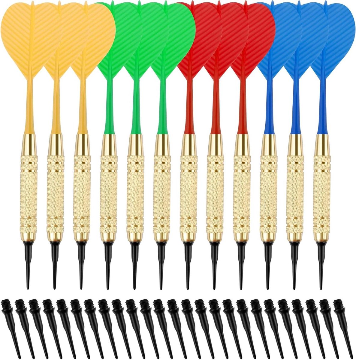 Zachte Dartpijlen - Kunststof Punt Darts - Indoor Sport Plezier - Veiligheidsontwerp - 12 Stuks - Zwart/Bruin