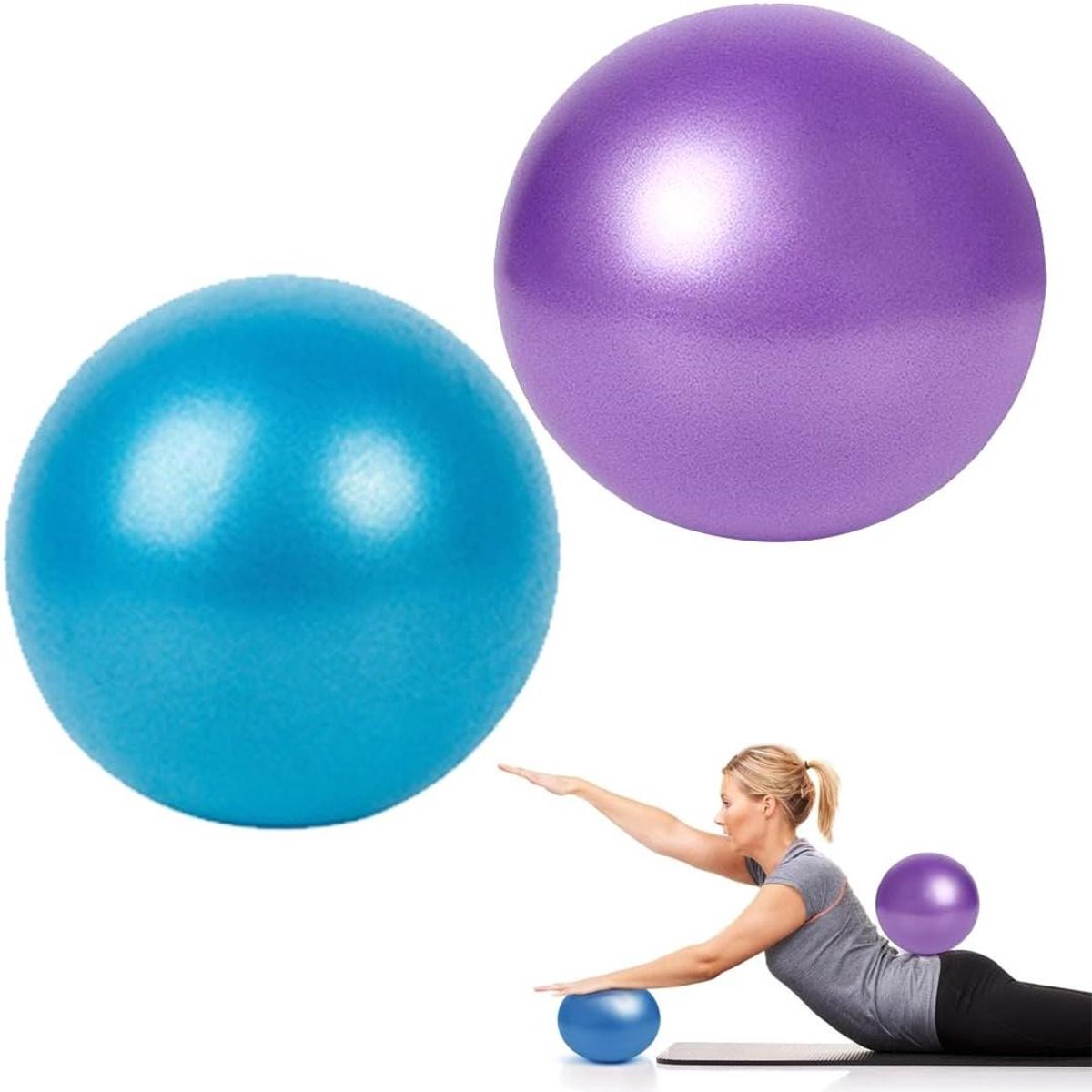 Pilatesbal Set - Yogaballen Fitnessballen - Evenwicht Training - Explosiebestendig PVC - 23-25 cm - Blauw Paars
