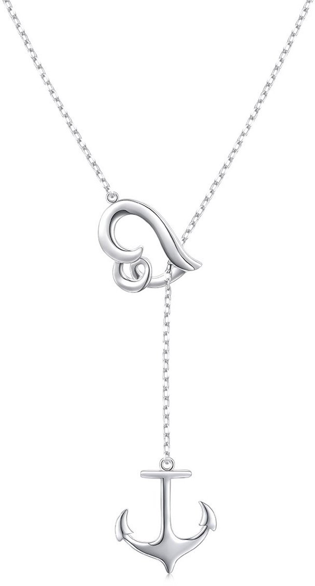 S925 Sterling Zilveren Golven Anker Ketting Voor Vrouwen Y Vormige Lariat Lange Hanger Ketting Strand Sieraden Verstelbare Ketting Gift voor Meisje Moederdag